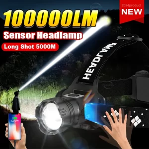 2024 Newest Sensor LED Headlight High Power Rechargeable Head Flashlight for any Outdoor Activity